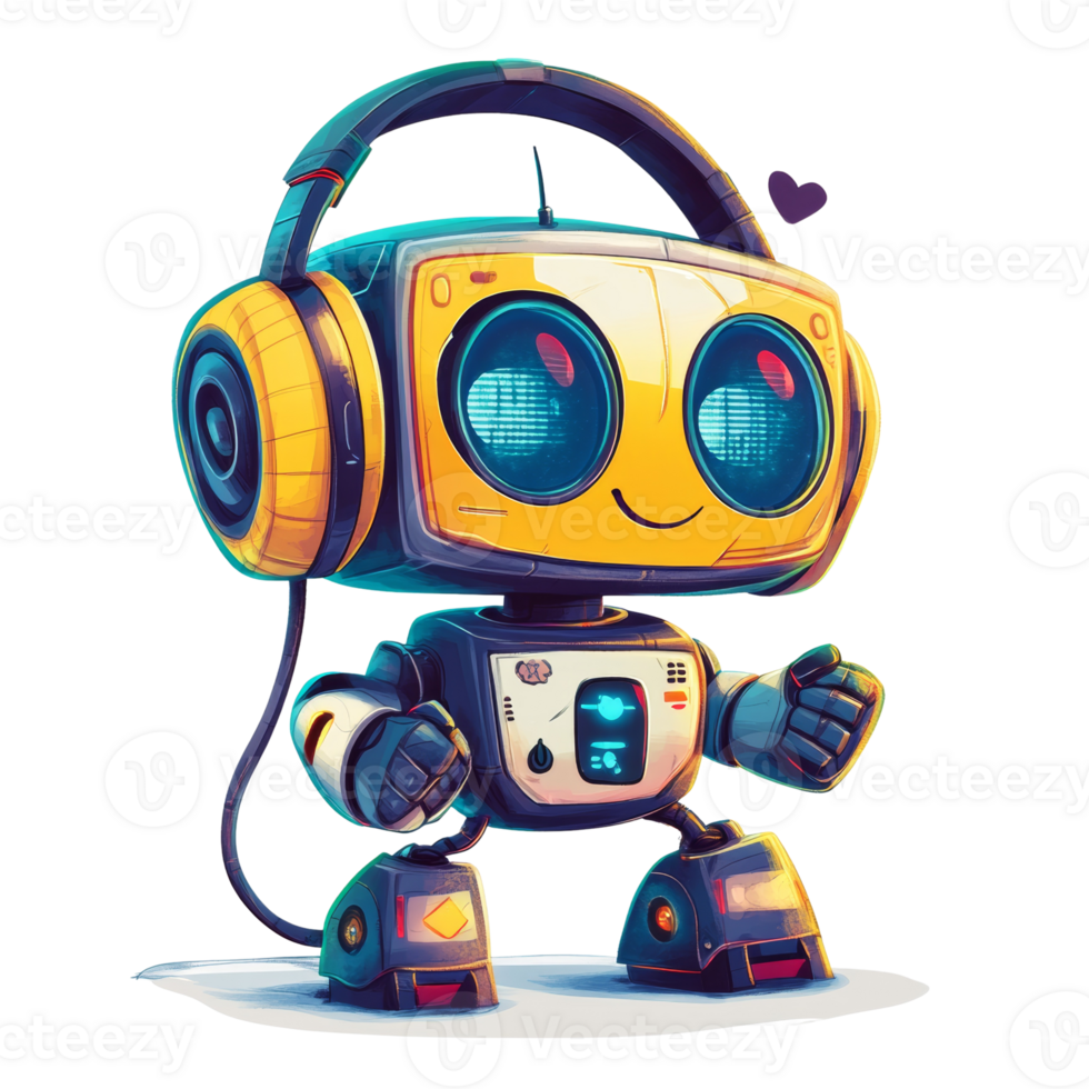 Adorable Boombox Robot Wearing Headphones png