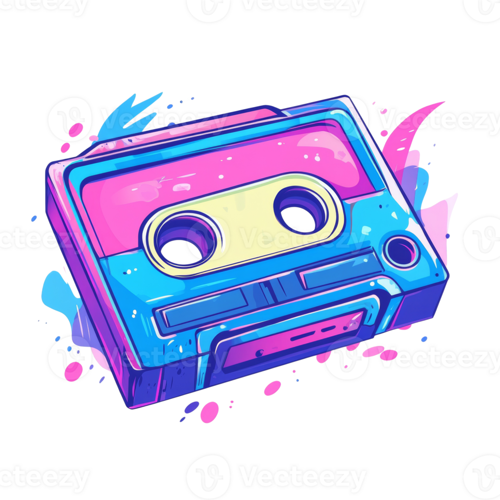Vibrant Retro Cassette Tape Design Illustration png