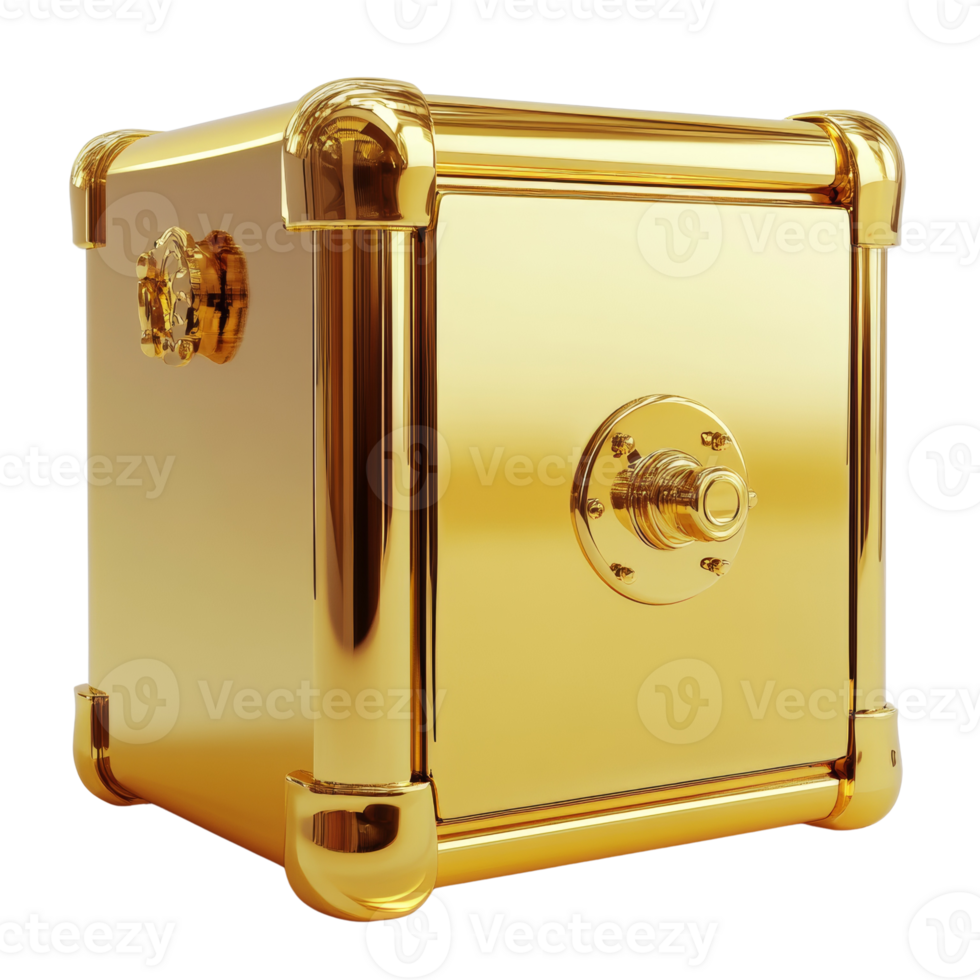 A Golden Cube Shaped Safe with a Dial png
