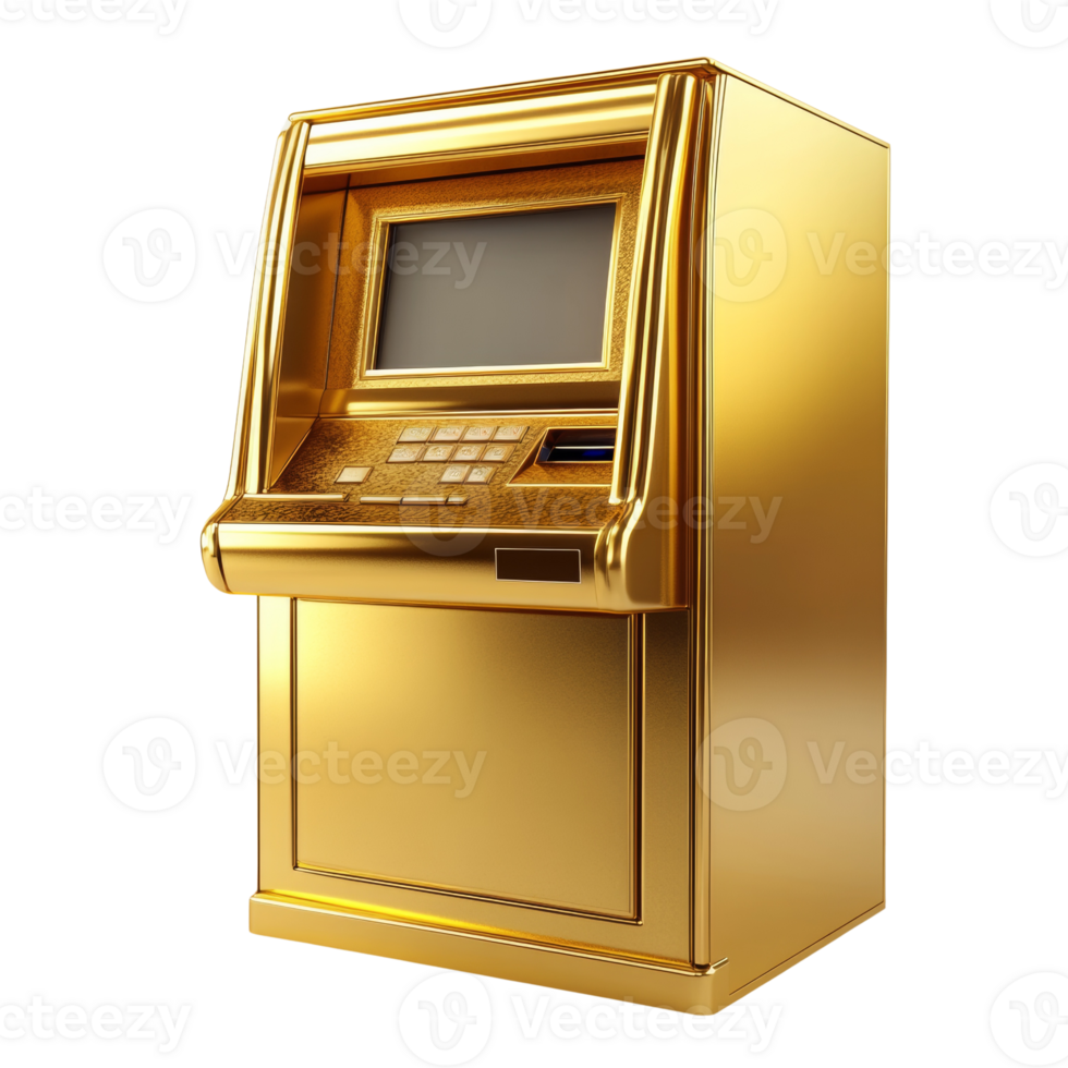 A Gold Plated Automated Teller Machine Stands Isolated png