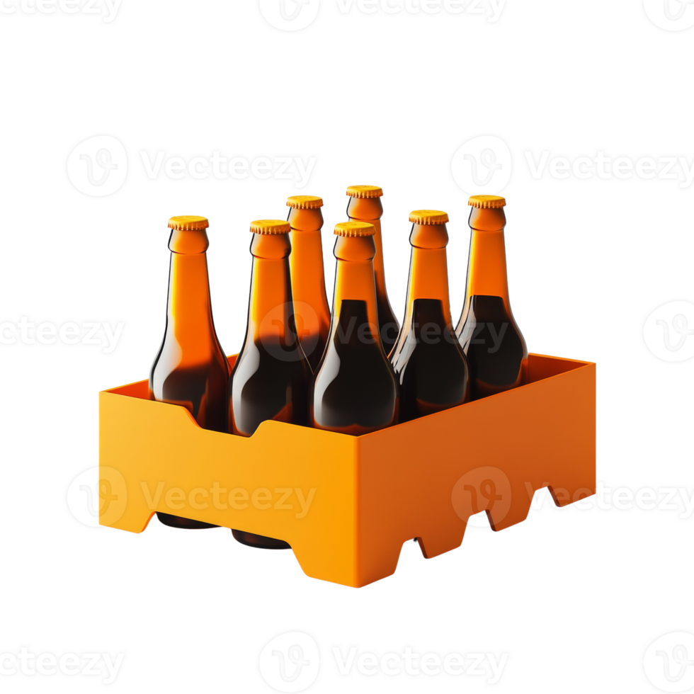 Six Brown Beer Bottles In An Orange Carrier png