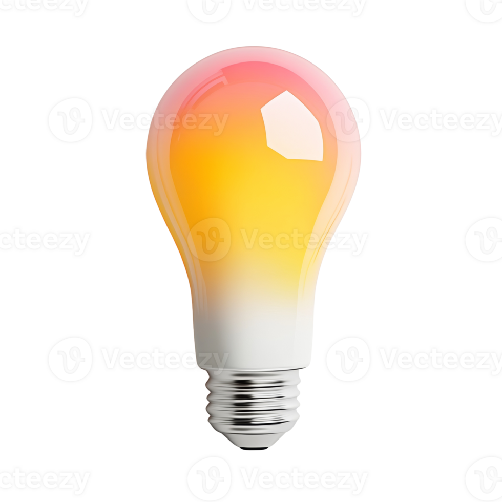 A single incandescent light bulb glows with a warm gradient color png