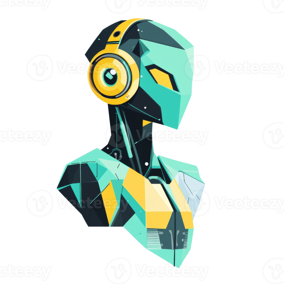 Stylish Robot Bust Wearing Headphones png