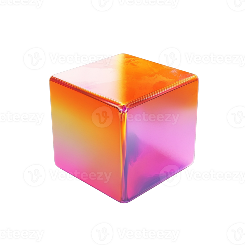 A vibrant iridescent cube displays a gradient of colors png