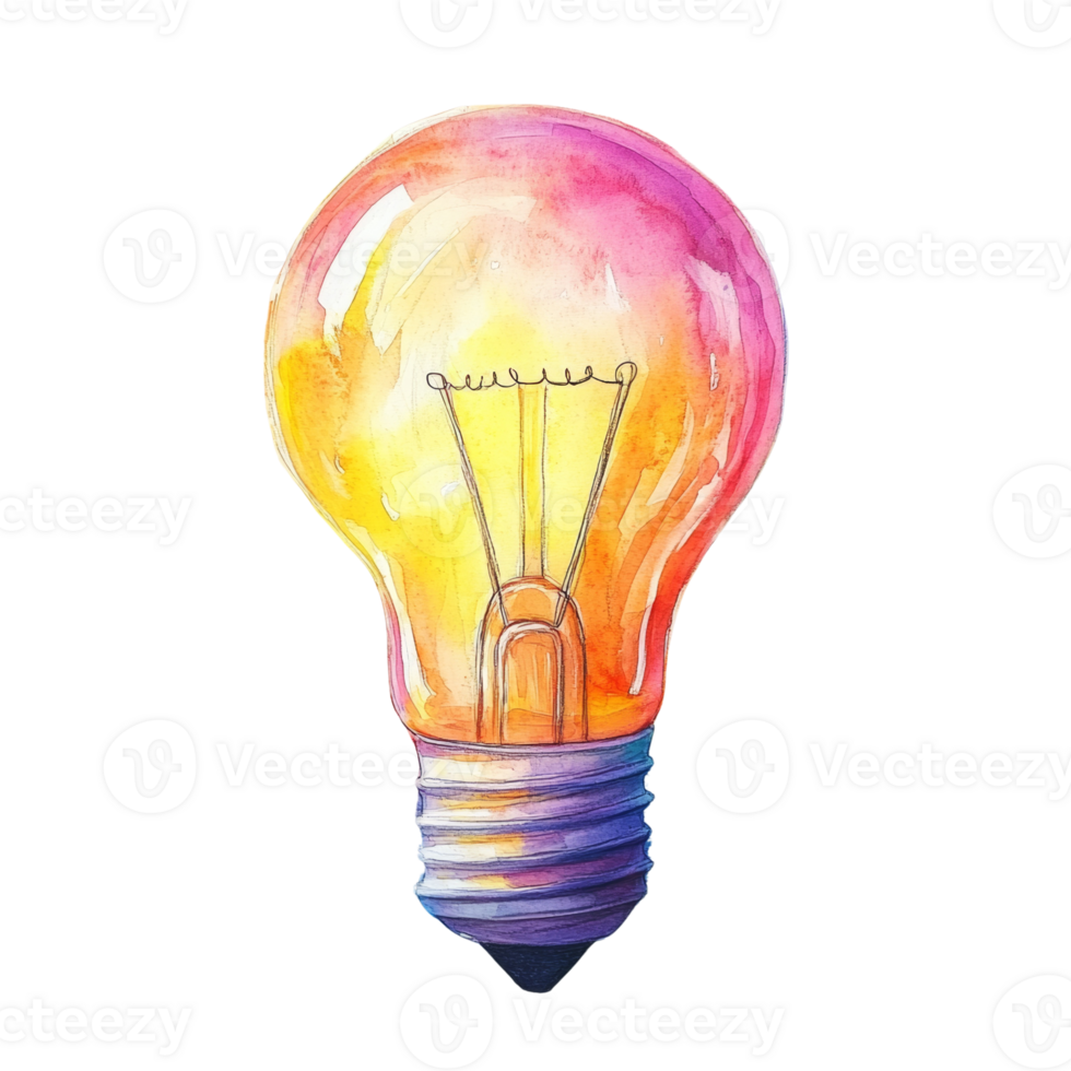 Watercolor Painting of a Glowing Lightbulb png