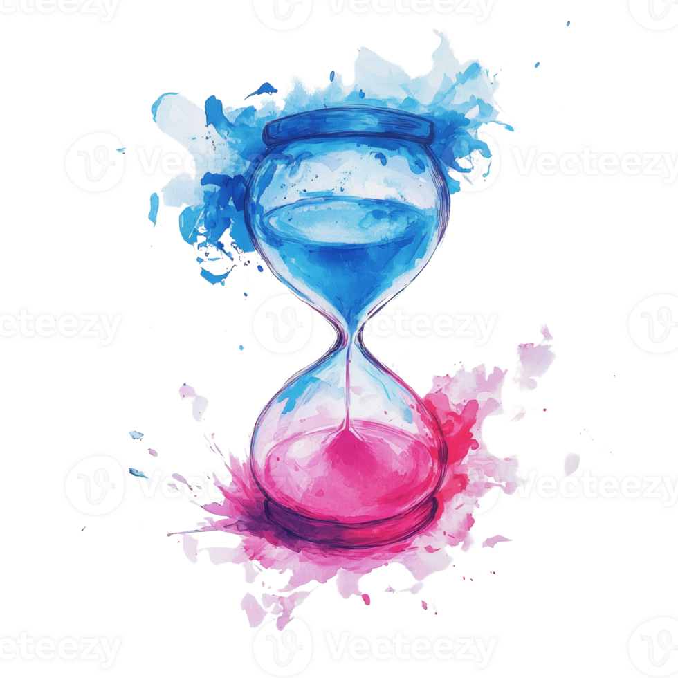 Watercolor Hourglass Depicting Time Passing Concept png