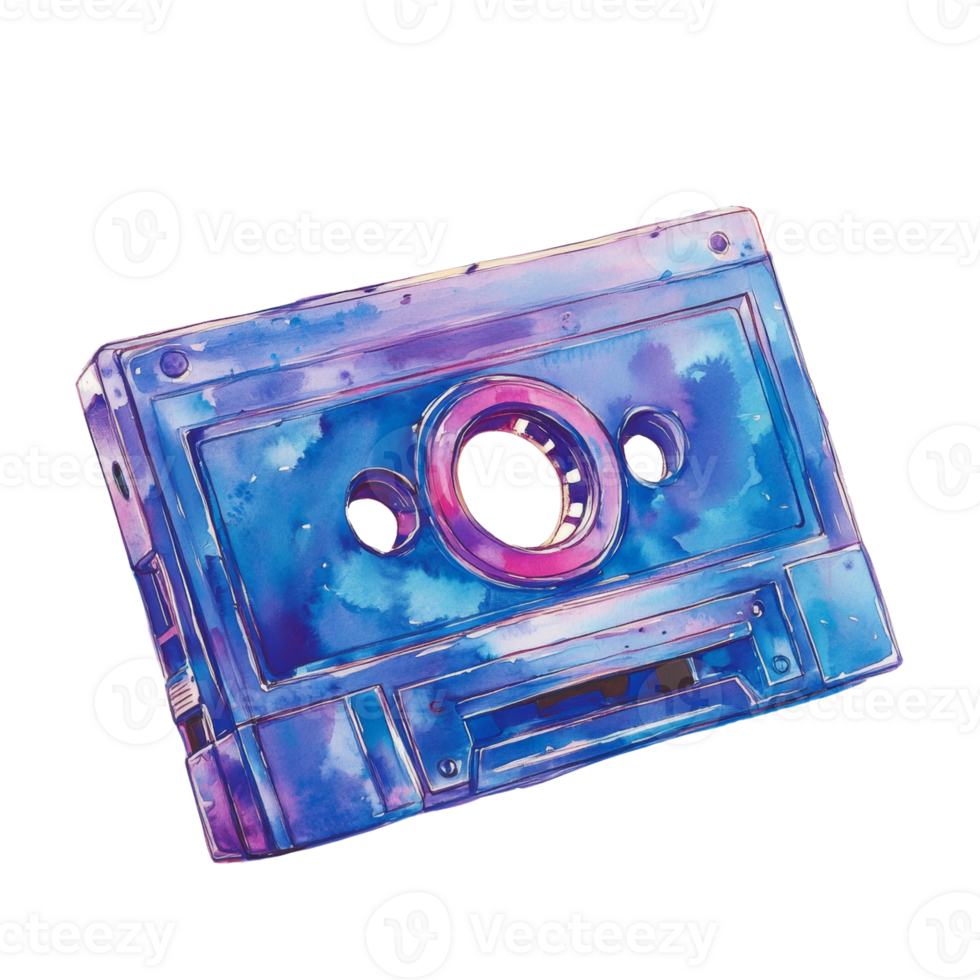 Watercolor Painting of a Retro Audio Cassette Tape png