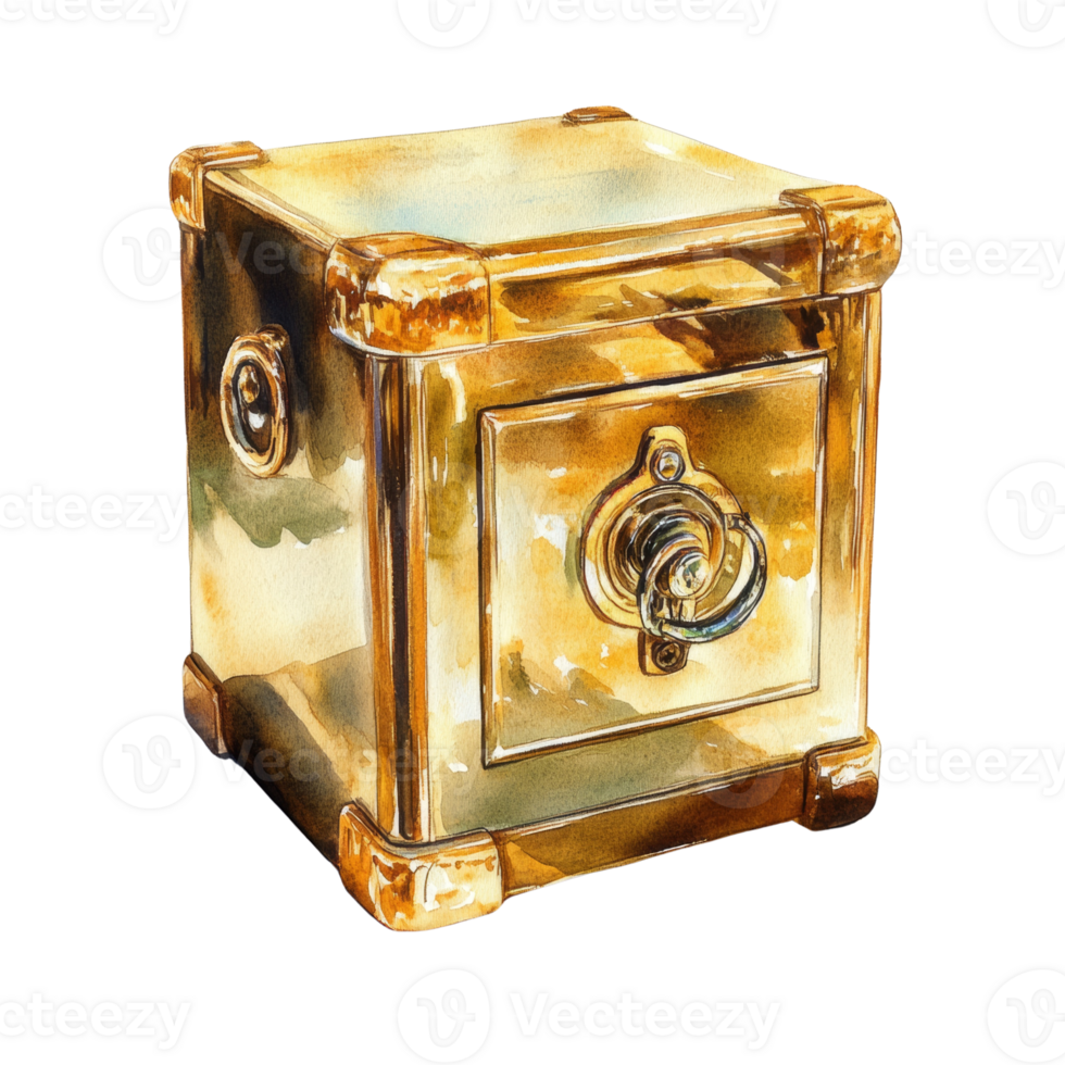 Golden Watercolor Painting Of A Small Metal Box png