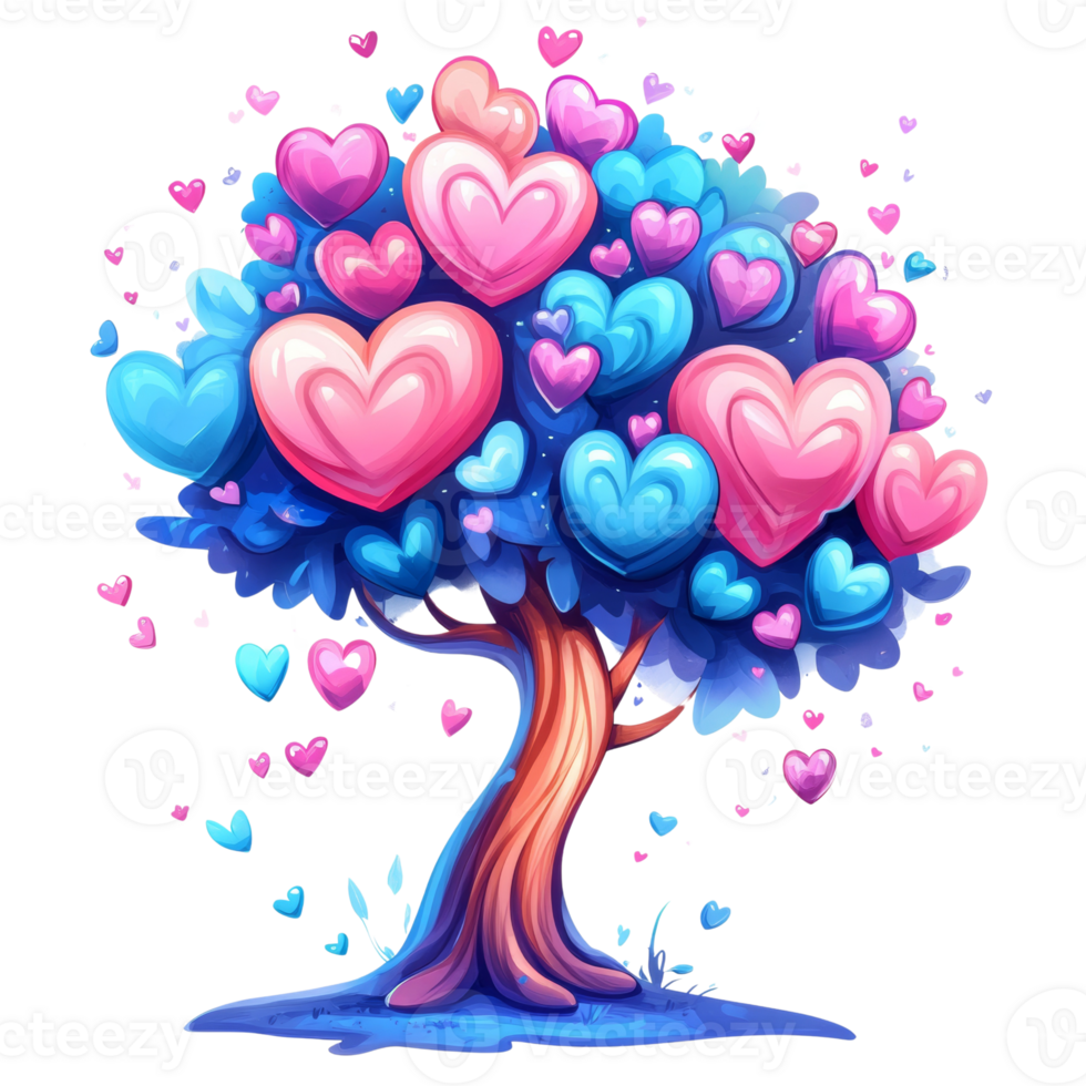 A whimsical tree adorned with pink and blue hearts png