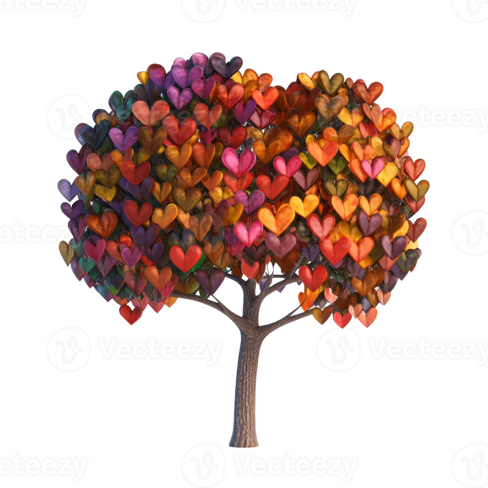 A colorful heart shaped leaf tree stands tall png