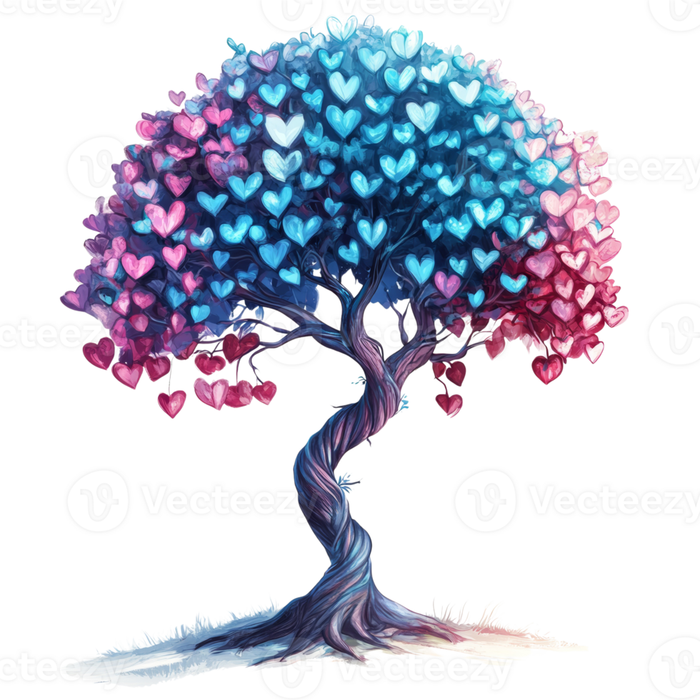 A Twisted Tree Adorned With Many Hearts png