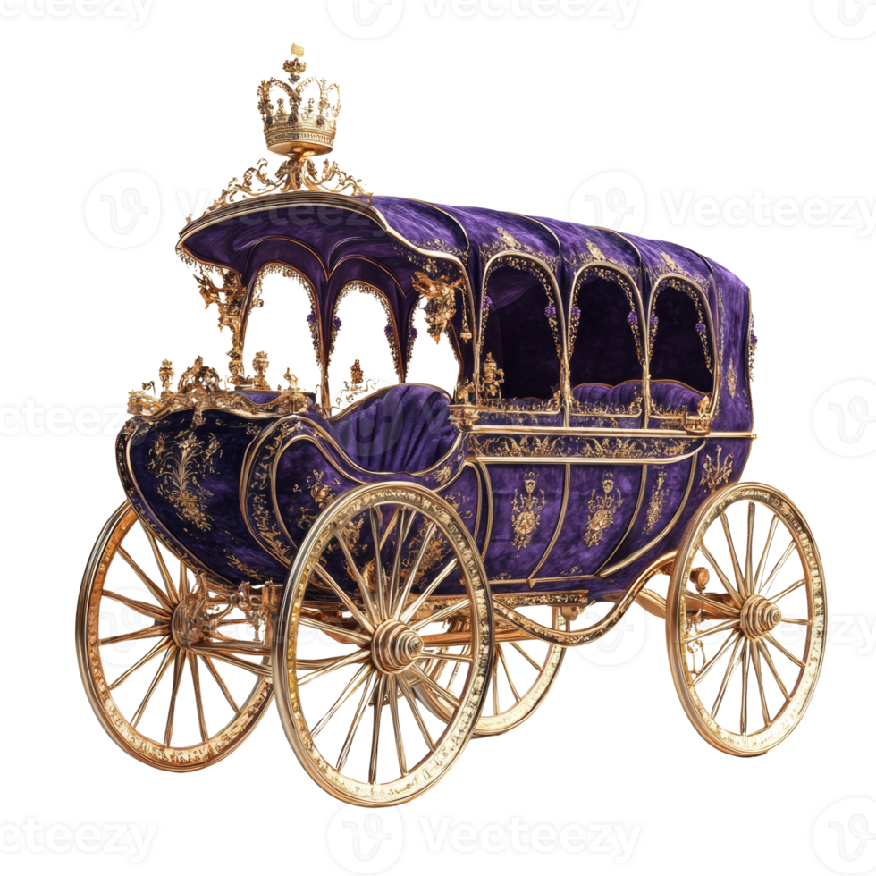 A Regal Golden Carriage with Purple Velvet Interior png