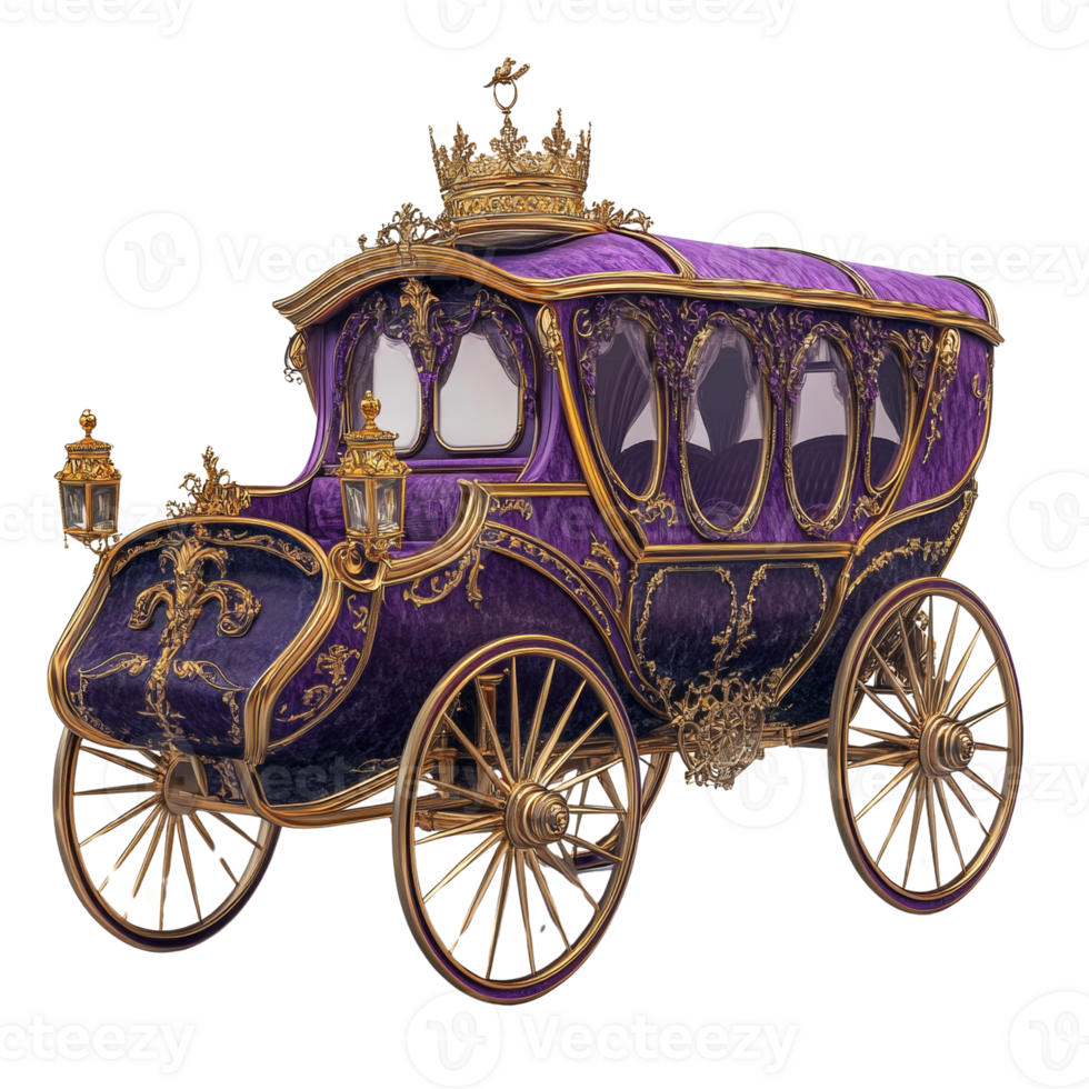 Ornate Purple Royal Carriage with Golden Accents png