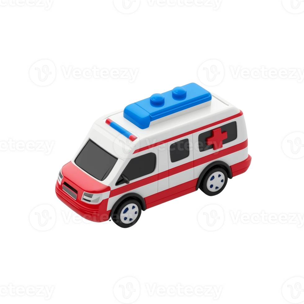 Red and White Toy Ambulance Vehicle Model. isolated png