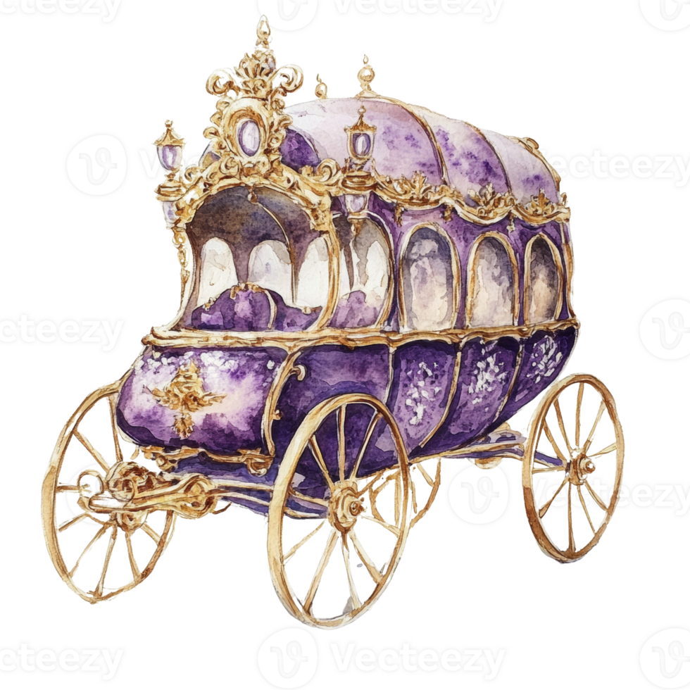 Elegant Purple and Gold Royal Carriage Watercolor Painting png
