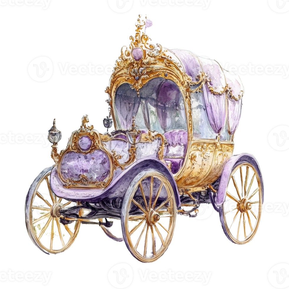 Elegant Purple and Gold Horse Drawn Carriage png