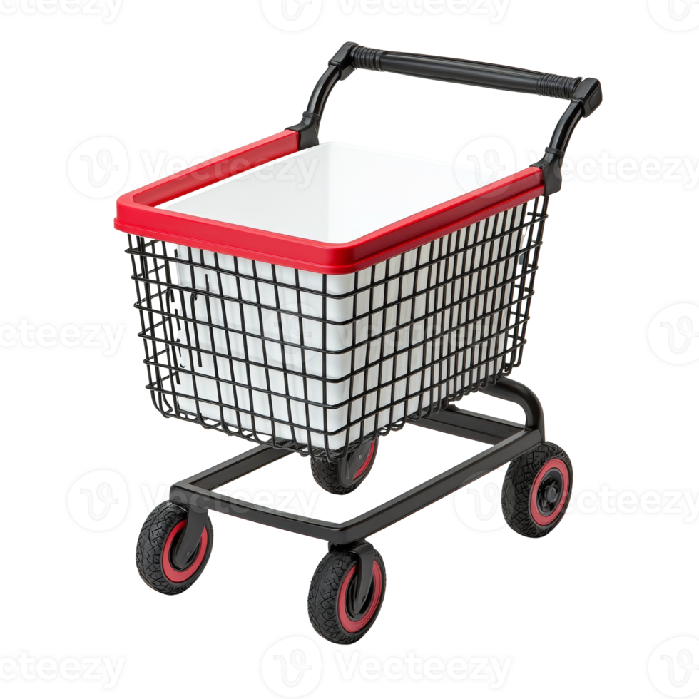 Empty Red And Black Shopping Cart On Wheels png
