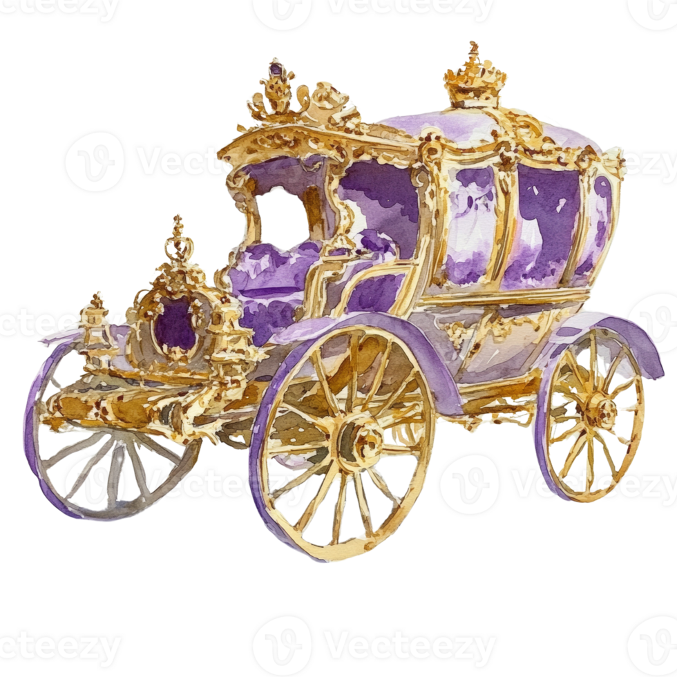 Ornate Golden Carriage Watercolor Painting Depicts Royal Grandeur png