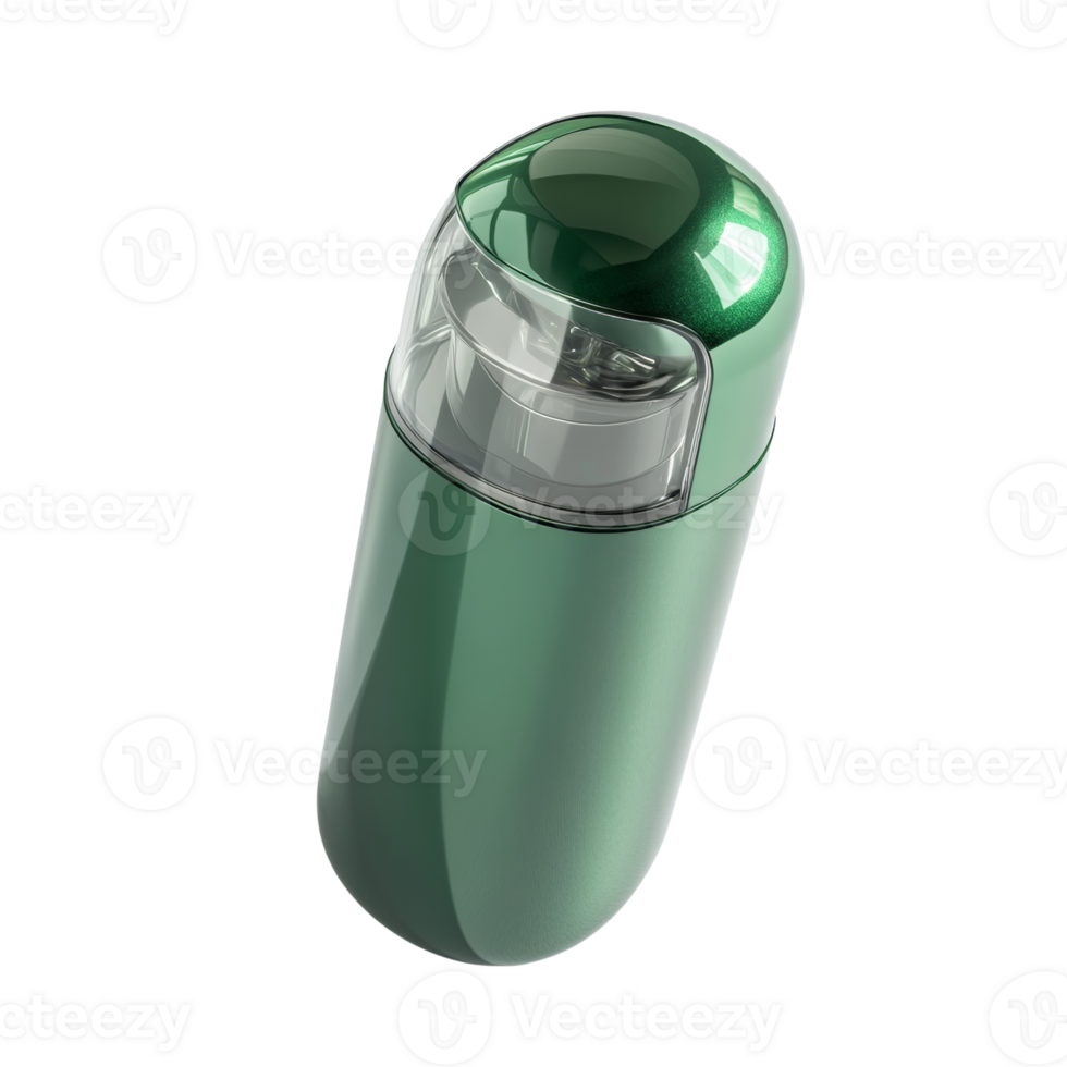 Sleek Green Capsule Shaped Cosmetic Container Design png