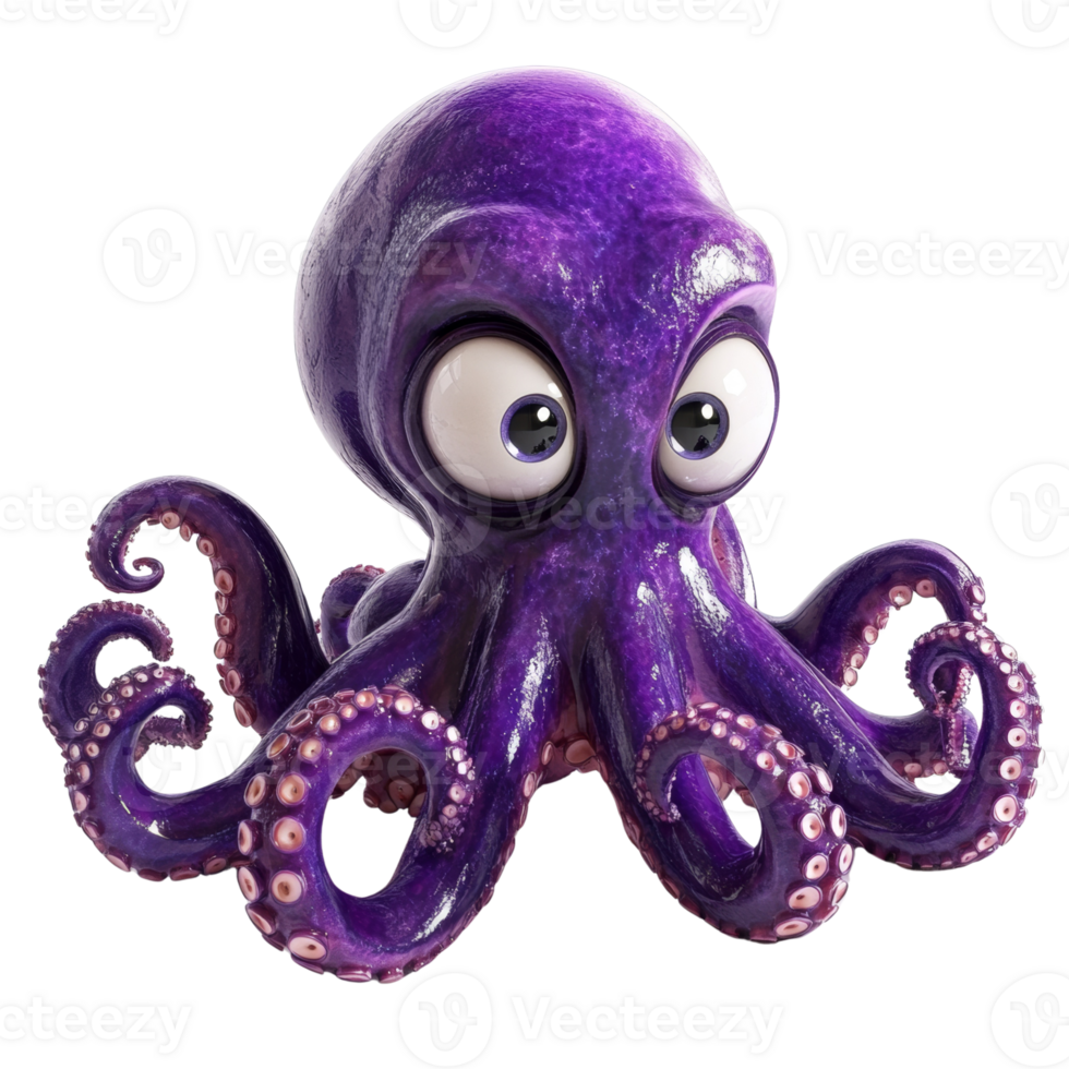 A Purple Cartoon Octopus With Large Eyes png