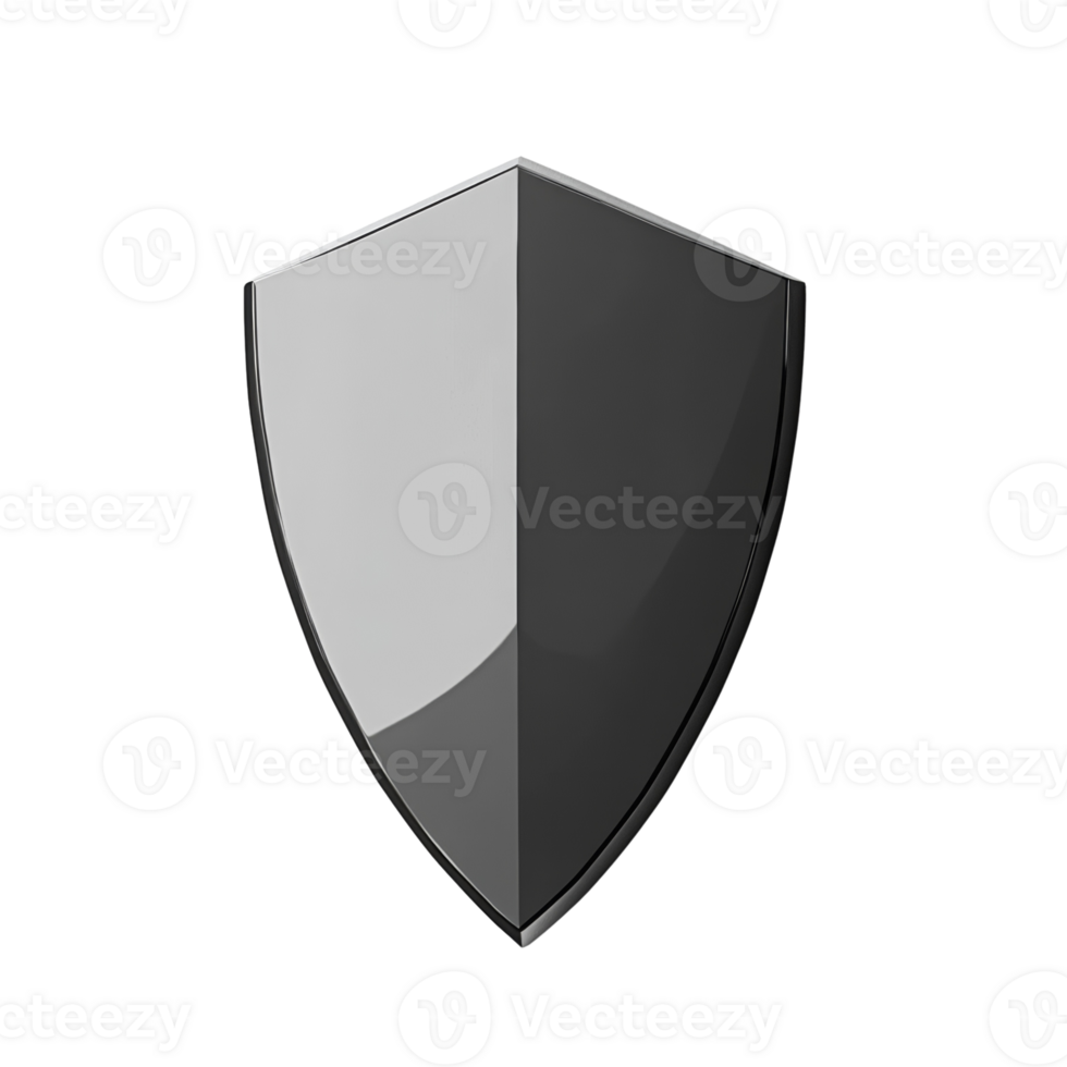 A grayscale metallic shield displays protection png