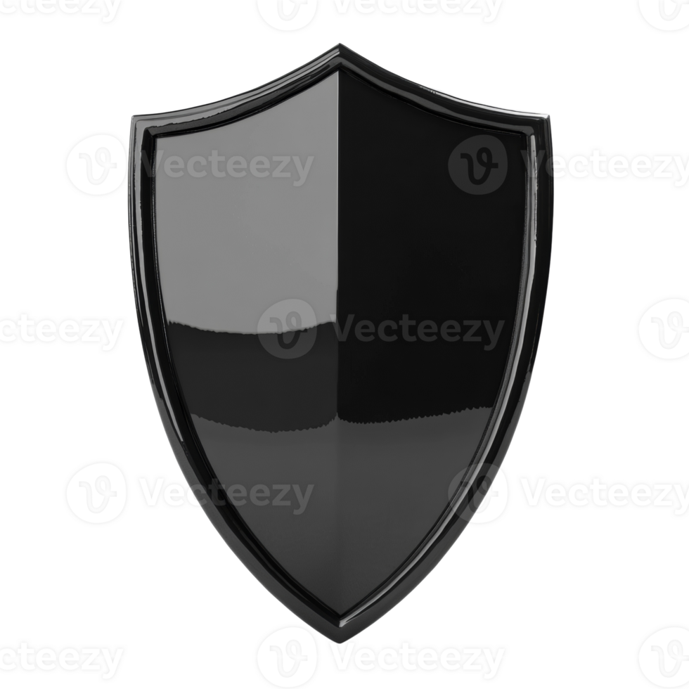 A glossy black shield on a black background png