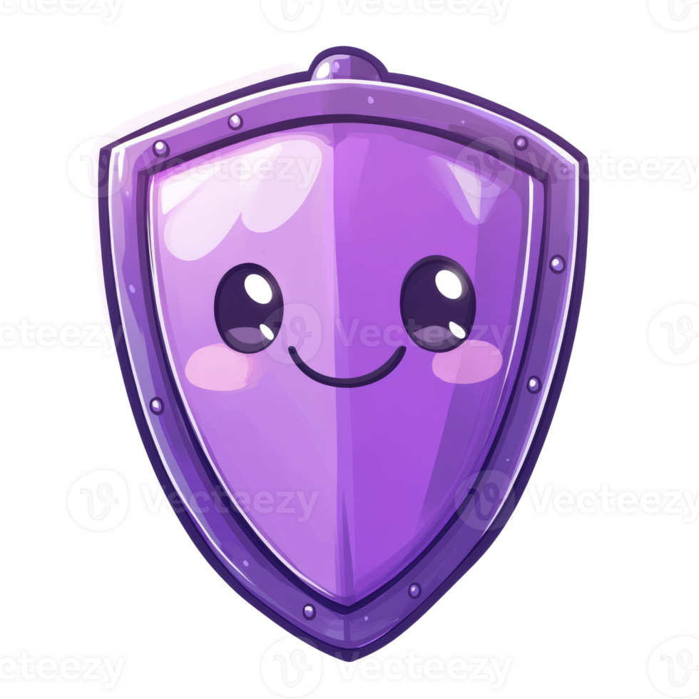 A Cute Purple Shield Cartoon Character Smiling png