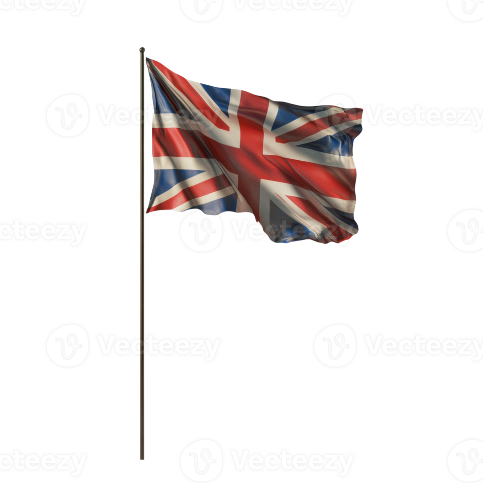 A British Flag Waving on a Pole Against a Black Background png