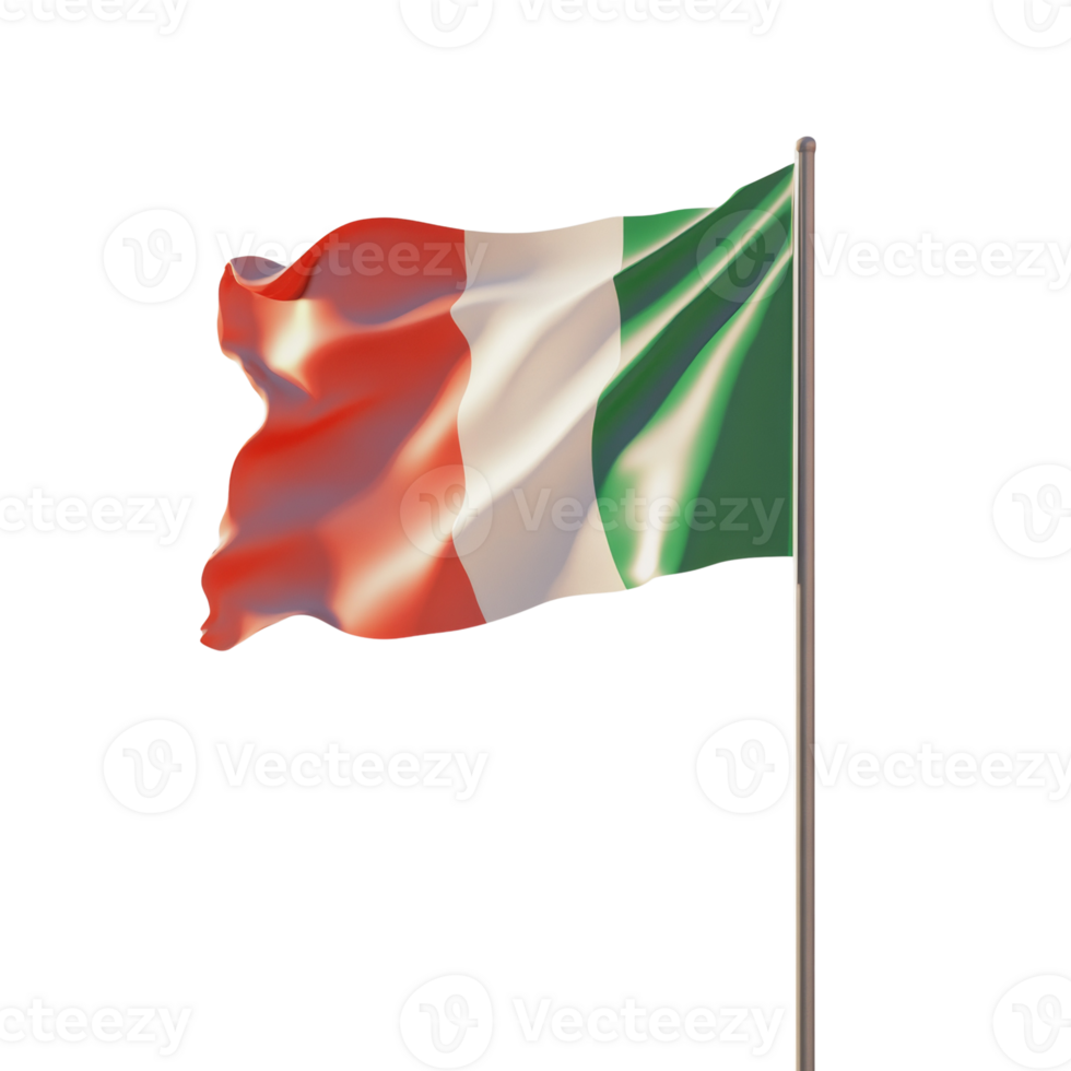 Italian Flag Waving on a Pole Against a Black Background png