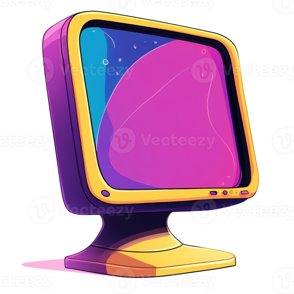 Retro Colorful Computer Screen Displaying Abstract Art png