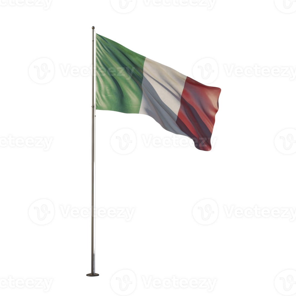Italian Flag Waving on a Flagpole Against a Black Background png
