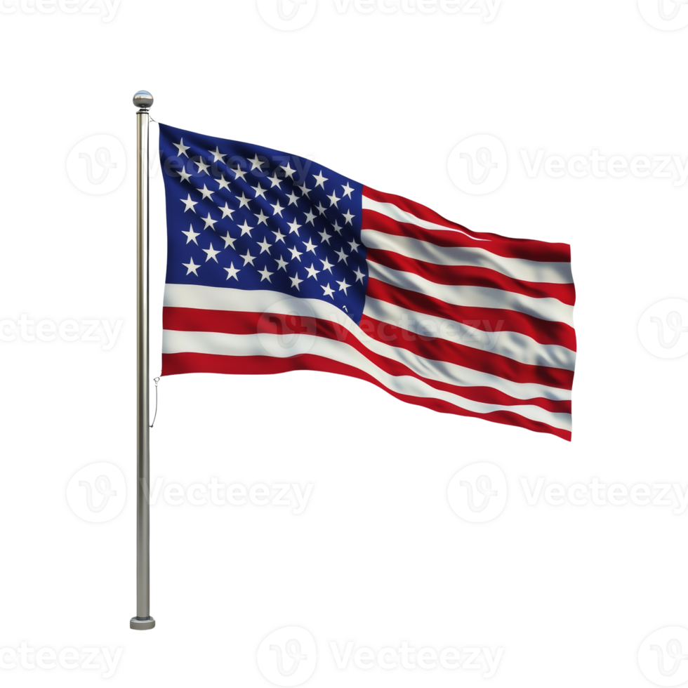 American Flag Waving on a Pole Against Black Background png