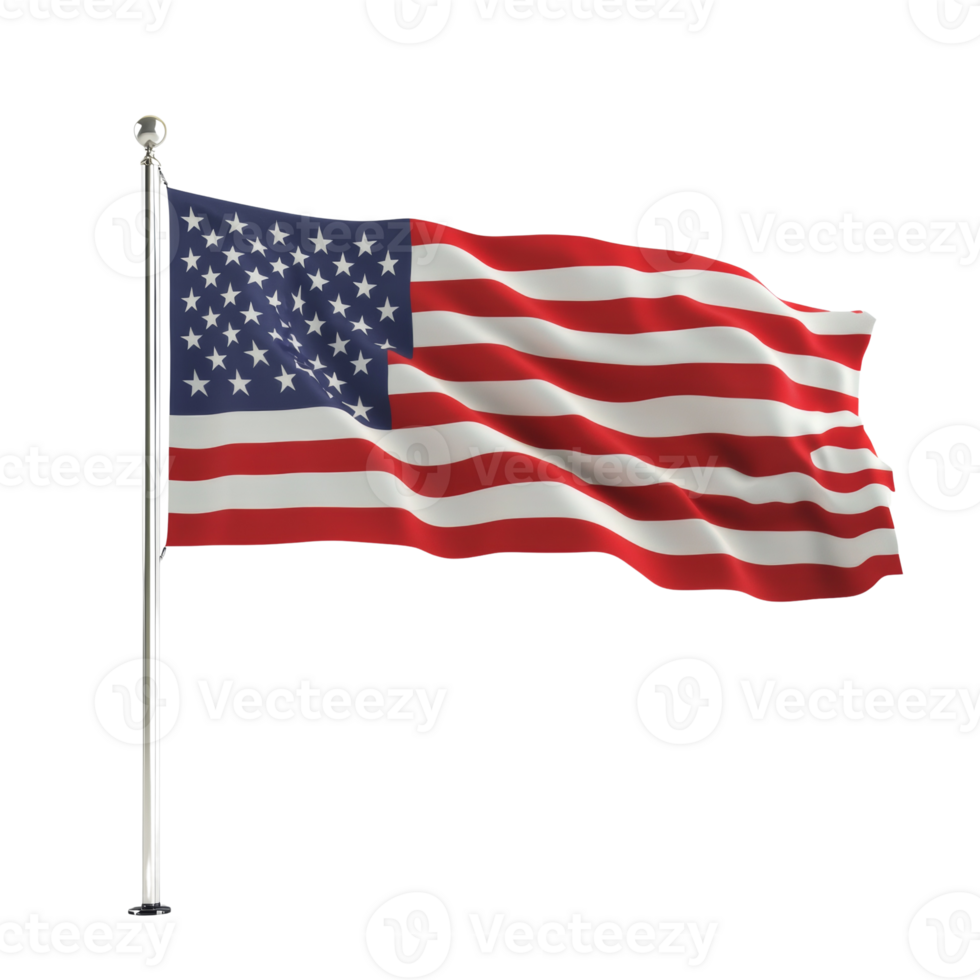 American Flag Waving on a Flagpole Against Black Background png