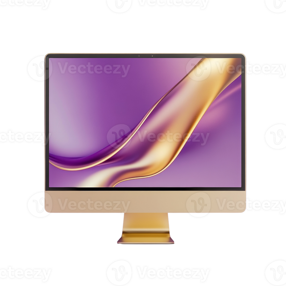 Gold Desktop Computer with Abstract Purple Gold Wallpaper png