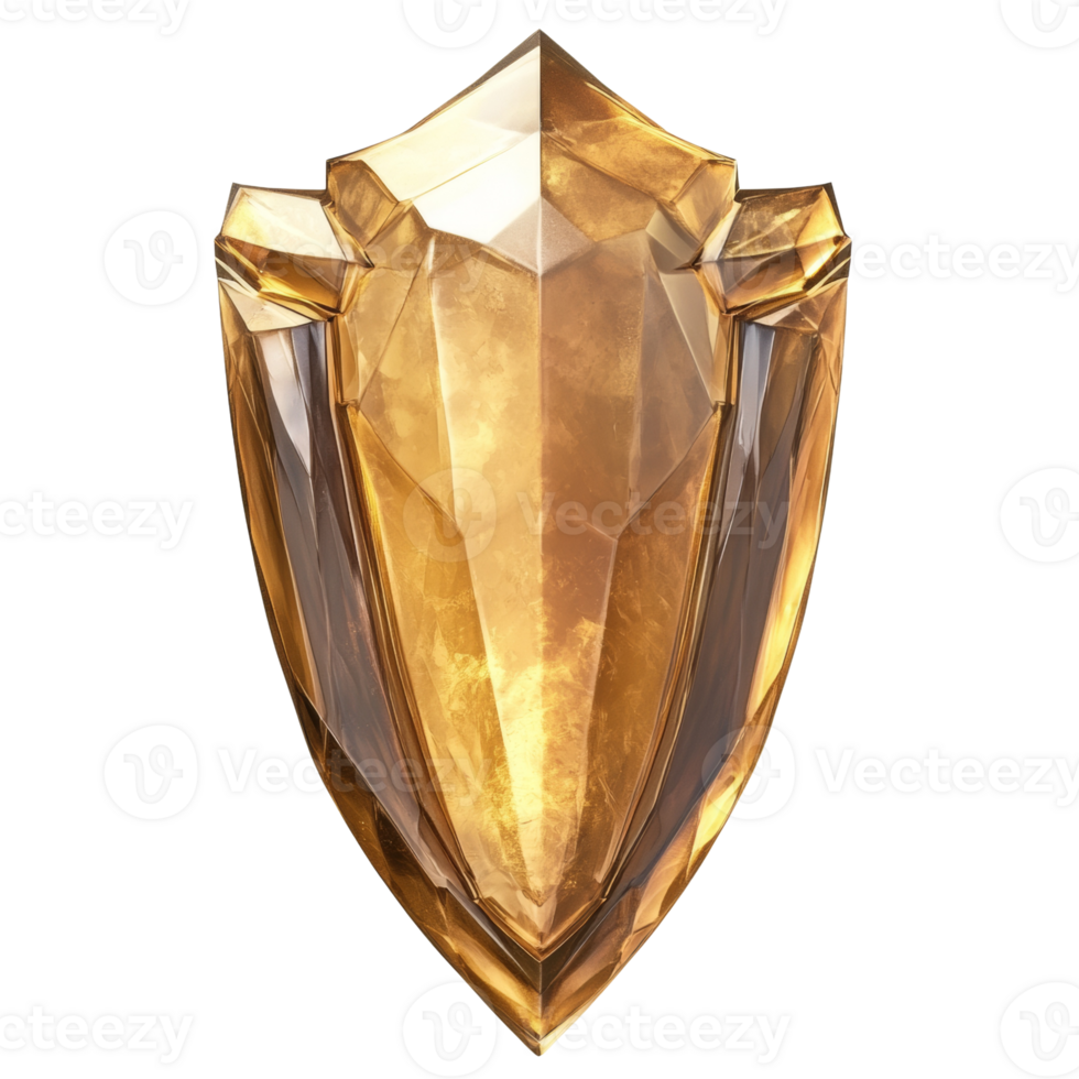 Golden Crystal Shield A Stunning Facetted Gem png