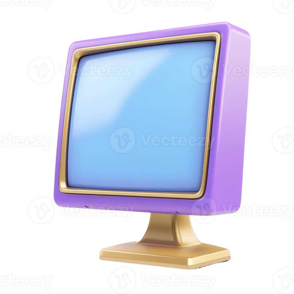 Retro Purple and Gold Computer Monitor Display. cut out png