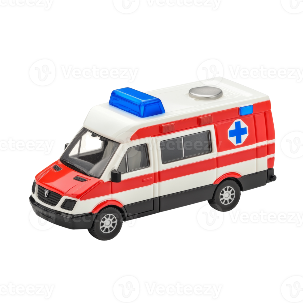 A red and white toy ambulance model png