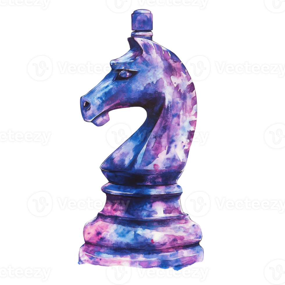 Watercolor Painting of a Purple Chess Knight png