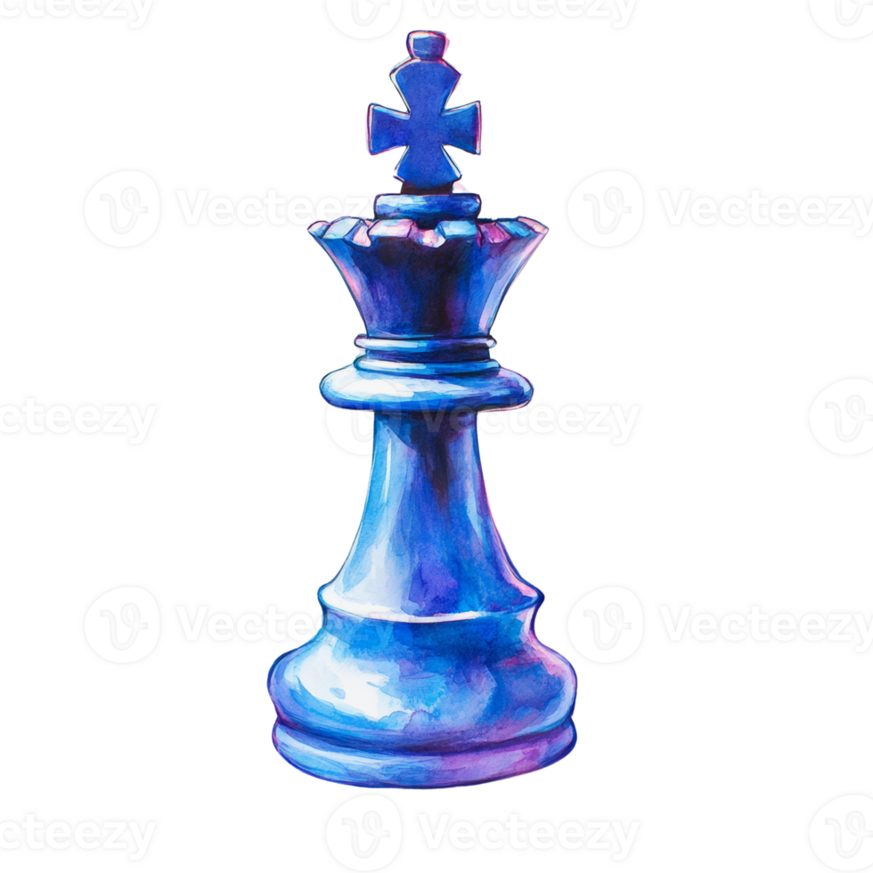Watercolor Painting Of A Blue Chess King Piece png