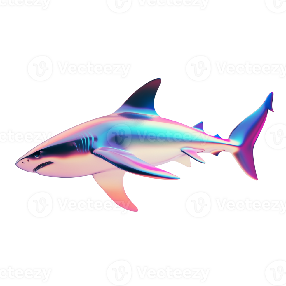 Iridescent Shark Swimming in Dark Waters. isolated png