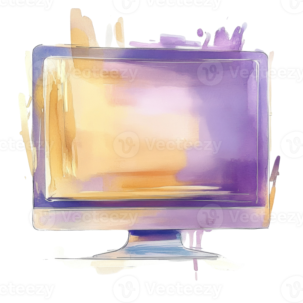 Abstract Watercolor Painting of a Computer Monitor png