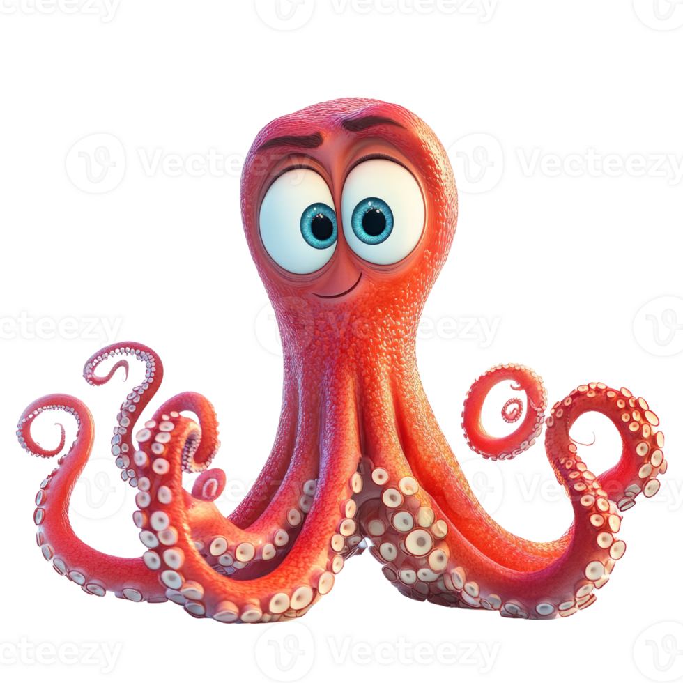 A cheerful cartoon octopus with bright blue eyes png