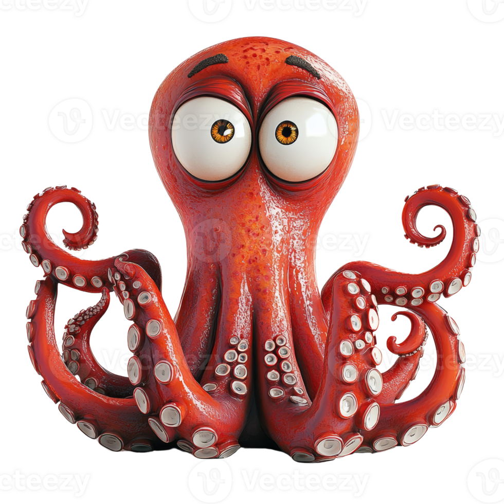 A cartoon octopus with large eyes displays a surprised expression png