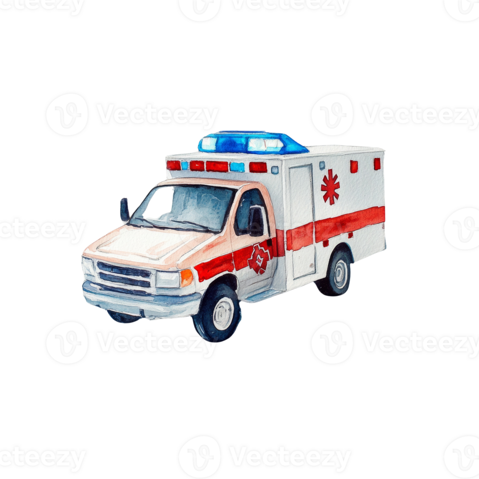 Watercolor Painting of an Emergency Medical Vehicle png