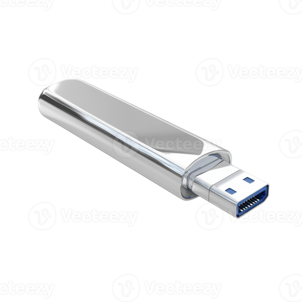Sleek Silver USB Flash Drive Data Storage Device png