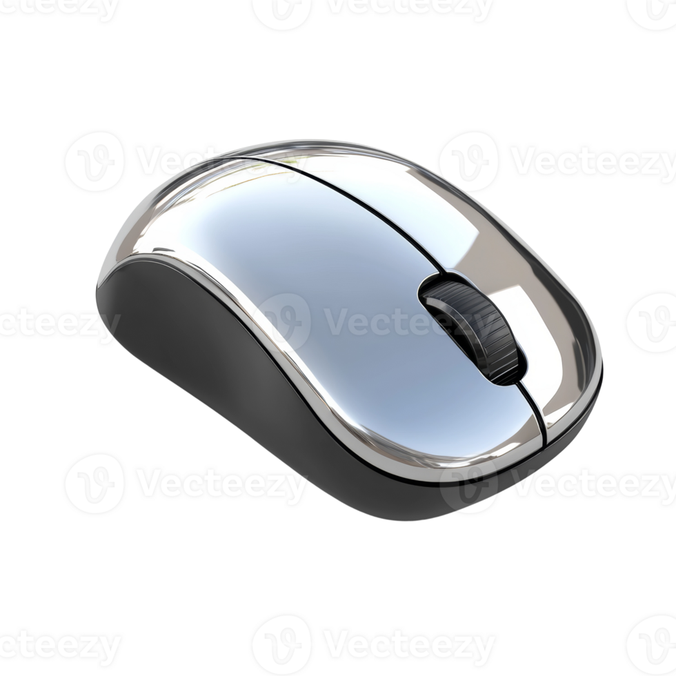 Sleek Chrome Wireless Computer Mouse Design. isolated png