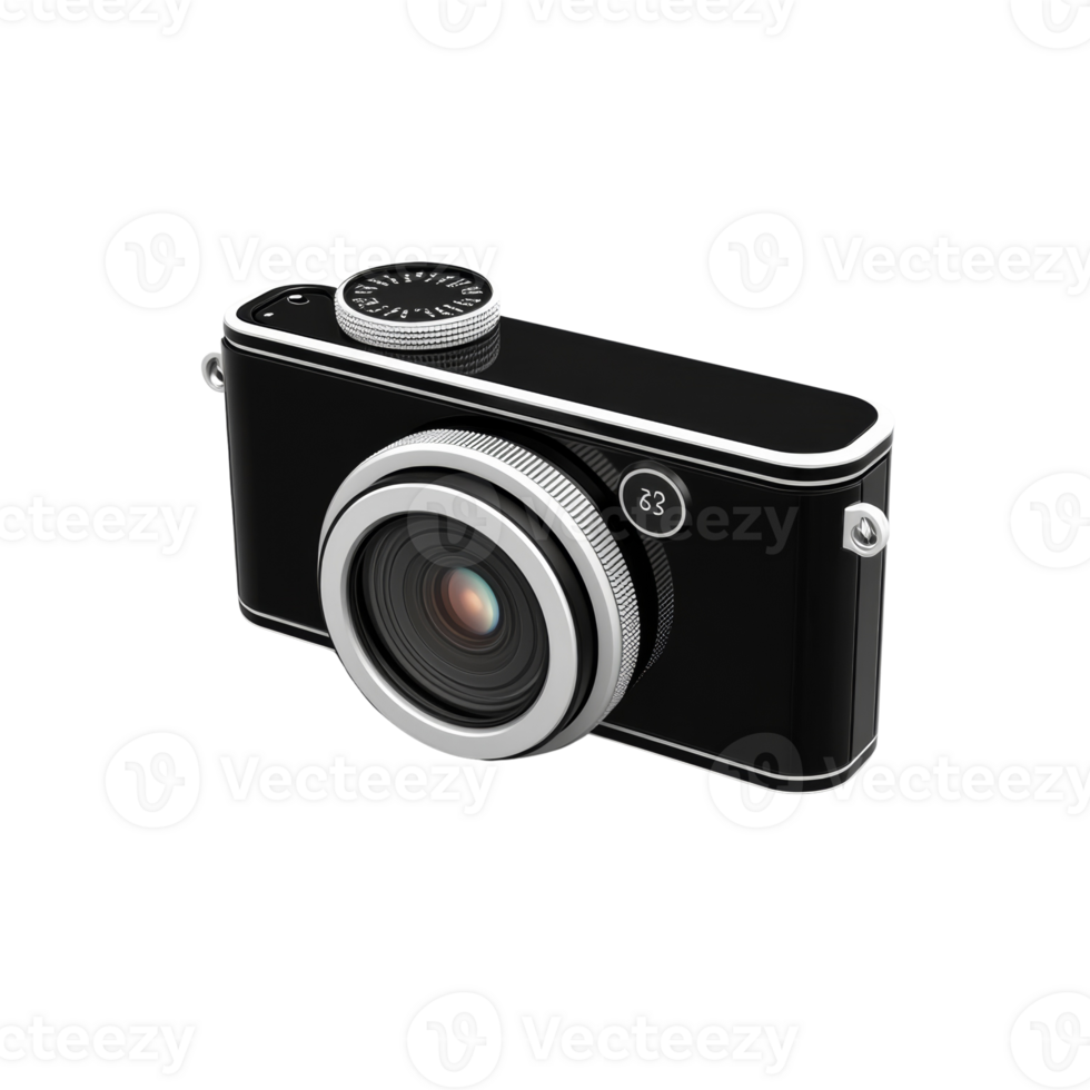 A sleek black and silver digital camera design png
