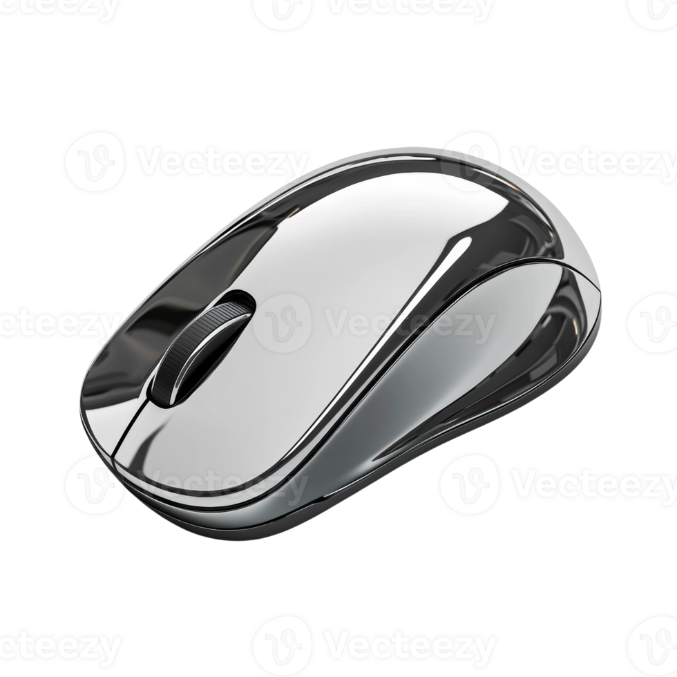 Sleek Chrome Wireless Computer Mouse Design. cut out png