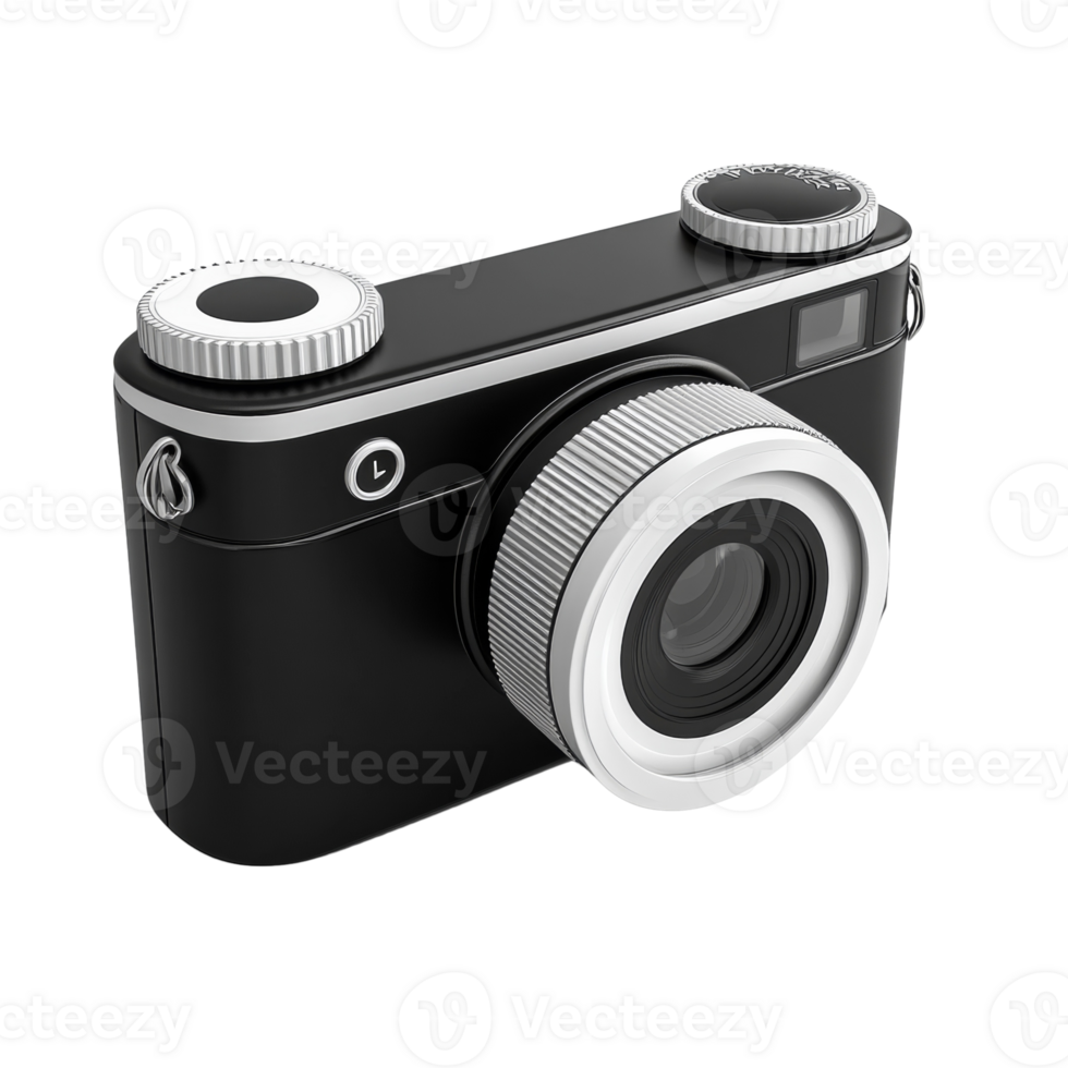 A stylish black and white vintage camera design png