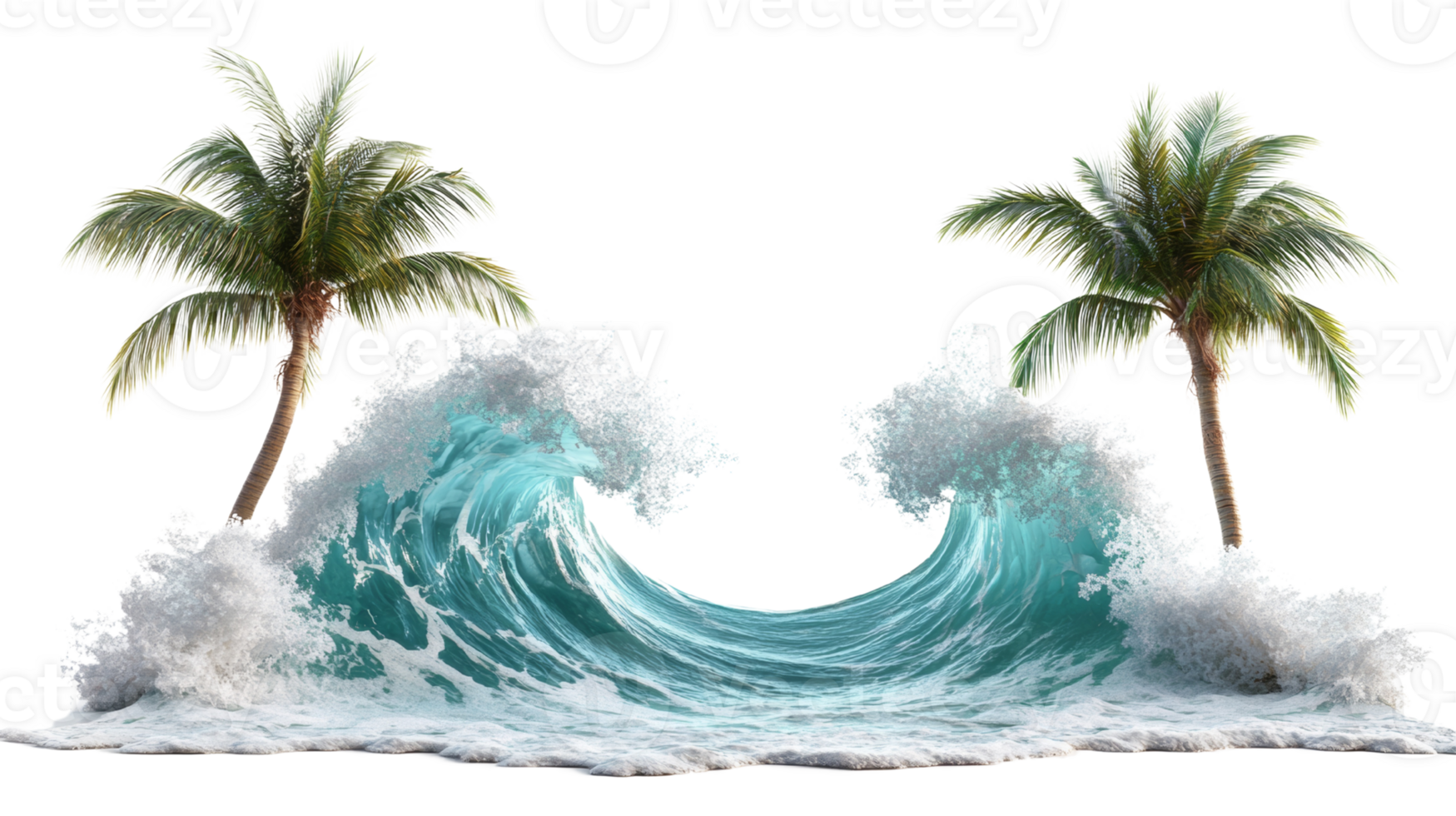 Tropical Paradise Wave Crashing Against Palm Trees png